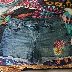Old Navy Blue Jean Shorts with Floral Embroidery
